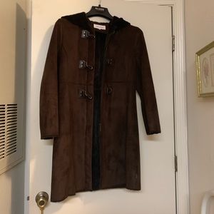 Long fur lined suede coat